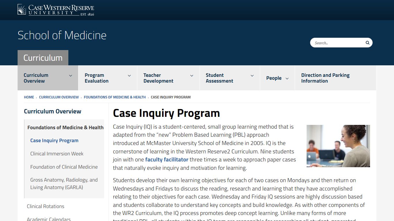 Case Inquiry Program | Curriculum | Case Western Reserve University